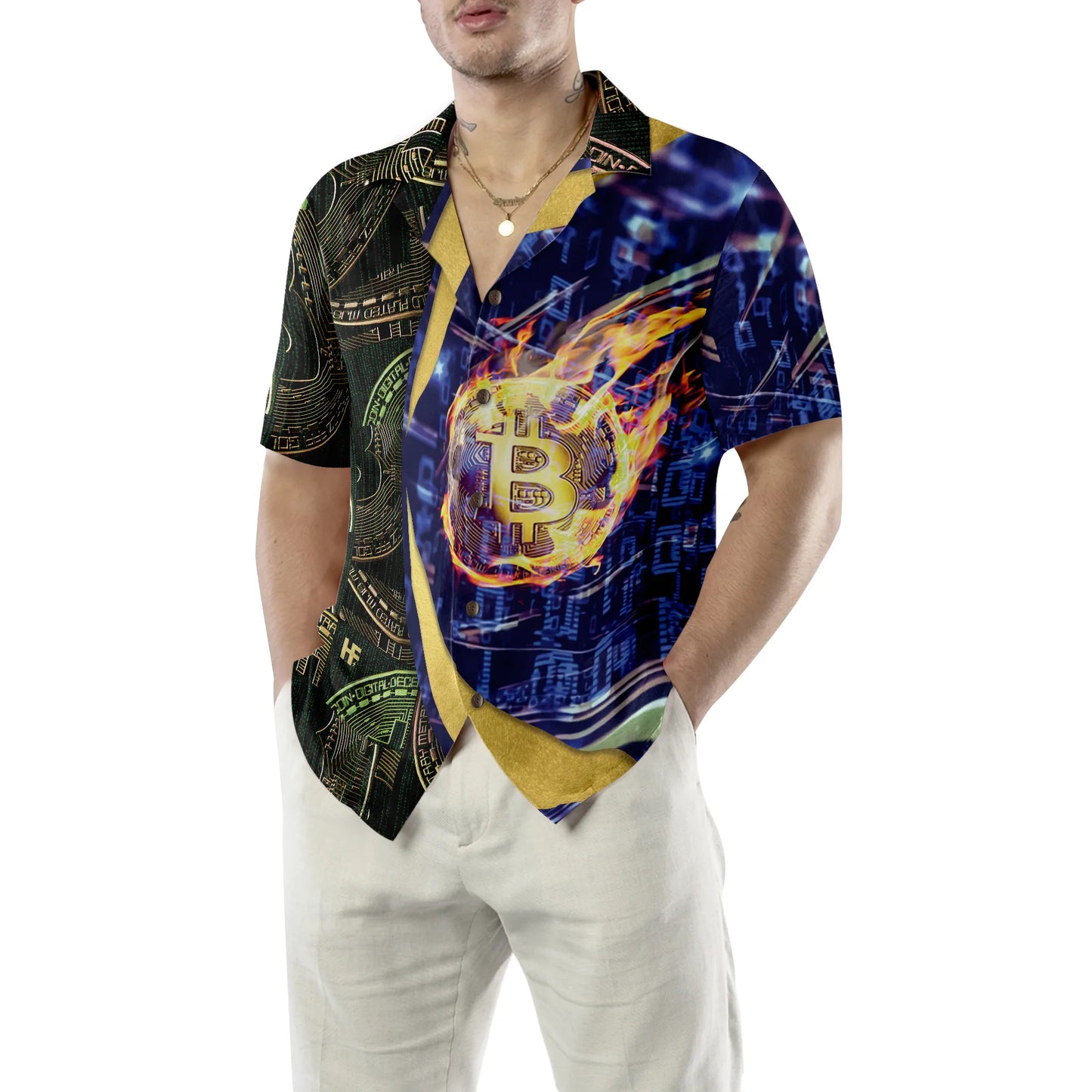 Bitcoin Block Chain Hawaiian Shirt, Bitcoin Aloha Shirt For Men - Perfect Gift For Bitcoin Lovers, Family, Friends, Husband, Boyfriend