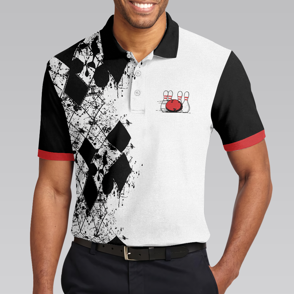 I Go Bowling Because I Like It Men Polo Shirt, Black Argyle Pattern Shirt Design, Best Polo Style Bowling Shirt