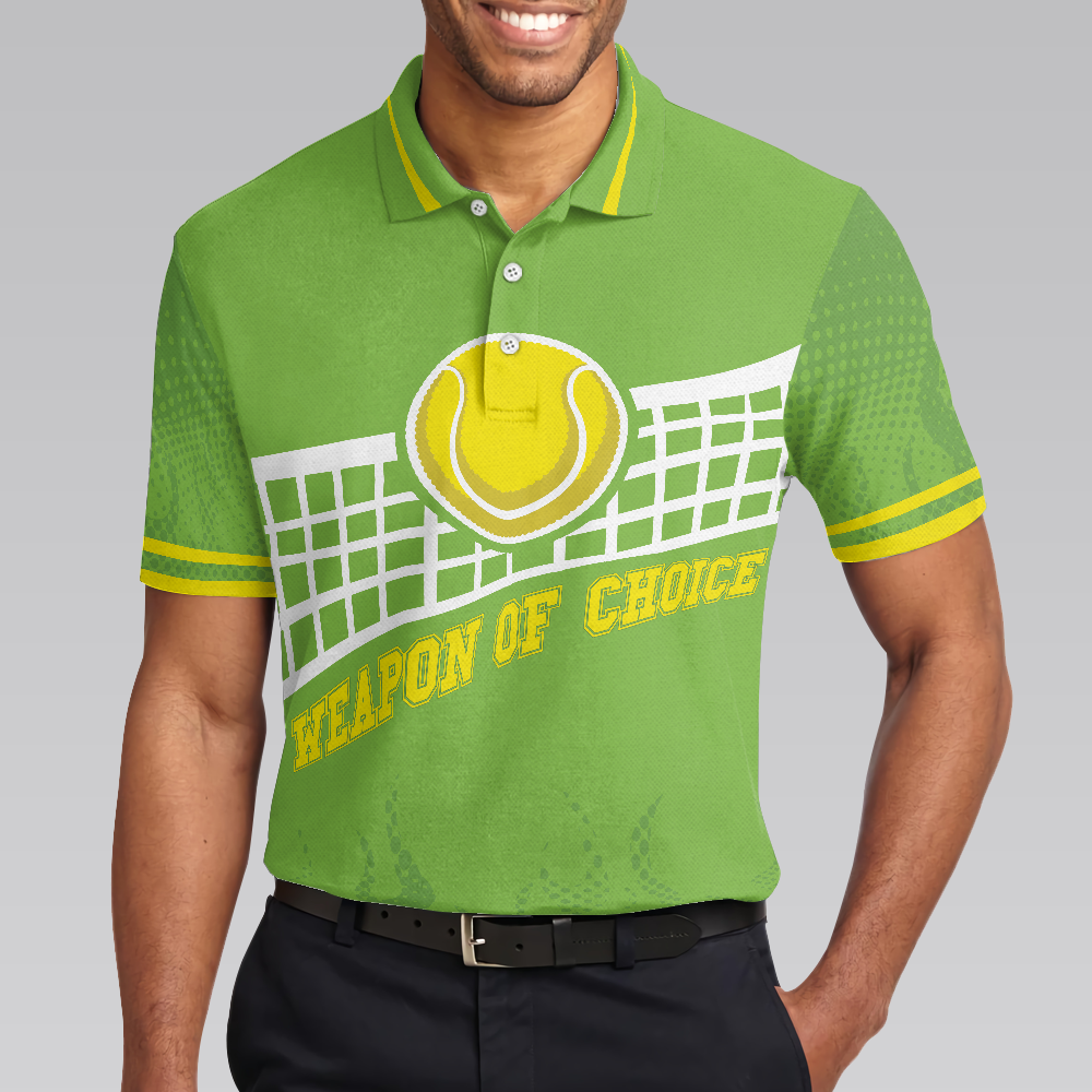 Weapon Of Choice Short Sleeve Polo Shirt, Green Tennis Ball On The Net Polo Shirt, Best Tennis Shirt For Men - Perfect Gift For Men, Tennis Lovers