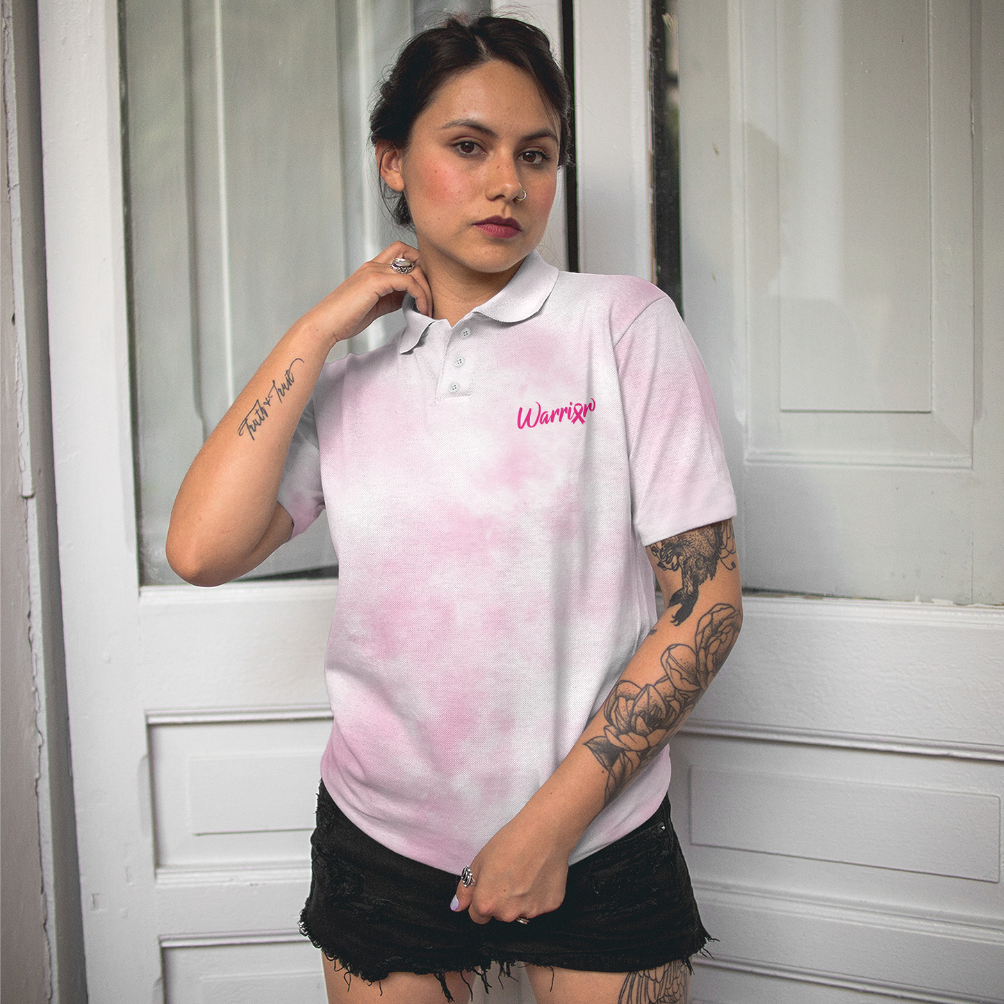 This Is My Fight Shirt Breast Cancer Awareness Short Sleeve Women Polo Shirt, Pink Tie Dye Breast Cancer Shirt