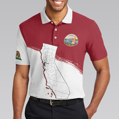 California Flag & Map Short Sleeve Polo Shirt, Eureka Patriotic Polo Shirt, Best Golf Shirt For Men - Gift For Golfers
