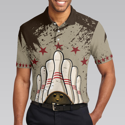 Men Polo Shirt - Bowling Ball Vintage Background Short Sleeve Polo Shirt, Crazy Polo Shirt, Best Bowling Shirt For Men - Best Polo Shirt For Men