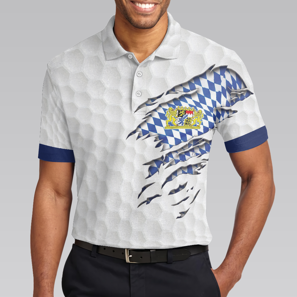 Bavaria Flag & Golf Ball Men Polo Shirt, Golf Ball Pattern Shirt For Men, Gift For Golfers