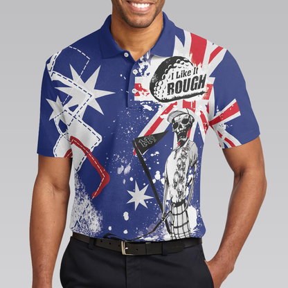 Argyle Pattern Skeleton Golfing Men Polo Shirt, Golf I Like It Rough Australian Flag Polo Shirt, Funny Golf Shirt For Men