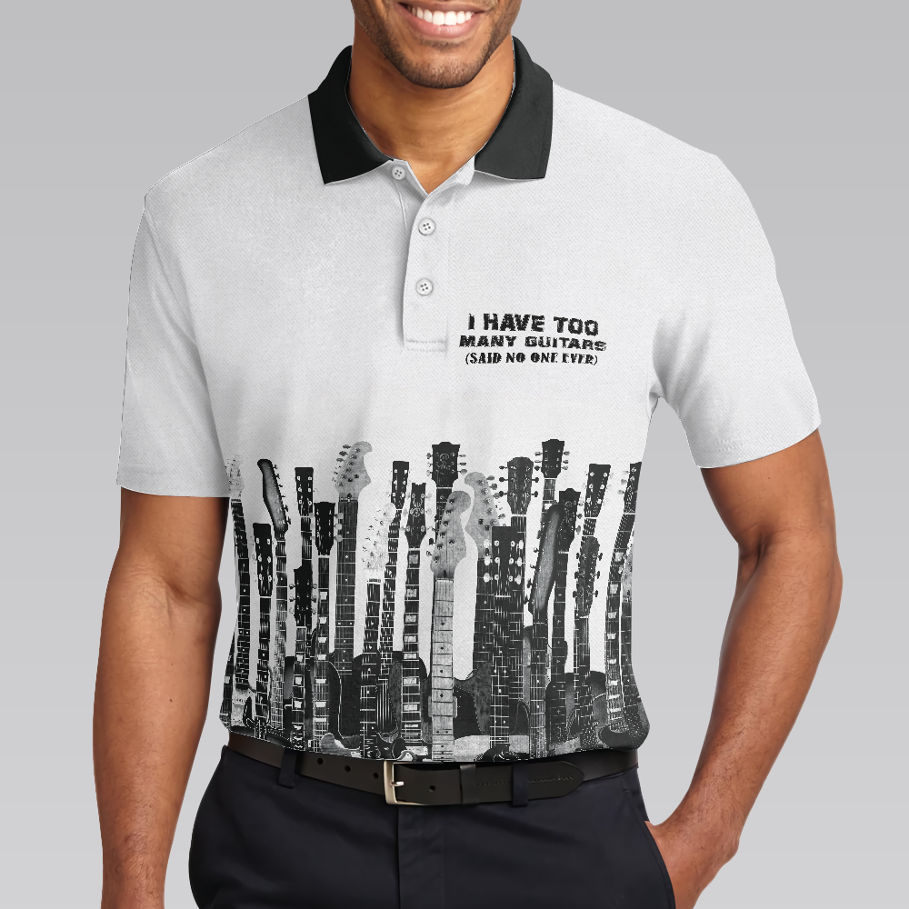 I Have Too Many Guitars White Short Sleeve Polo Shirt, Guitarist Polo Shirt, Best Music Shirt For Men