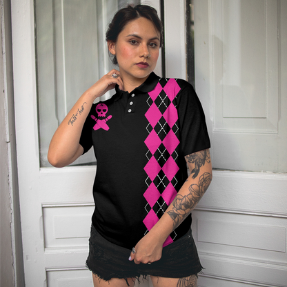 Yes I'm A Girl Yes I Speak Fluent Bowling Short Sleeve Women Polo Shirt, Skull Bowling Shirt With Sayings - Perfect Gift For Women