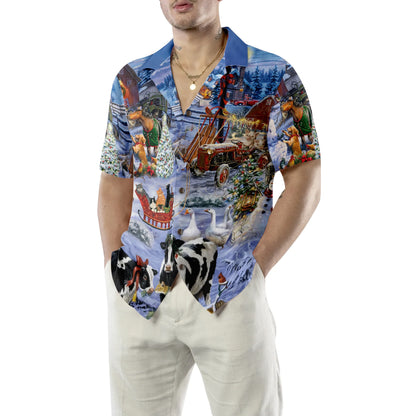 Beautiful Farm On Christmas Hawaiian Shirt, Pretty Animals On Farm, Christmas Farmhouse Hawaiian Shirt For Men, Perfect Gift For Farm Lovers, Friends, Husband, Boyfriend, Family