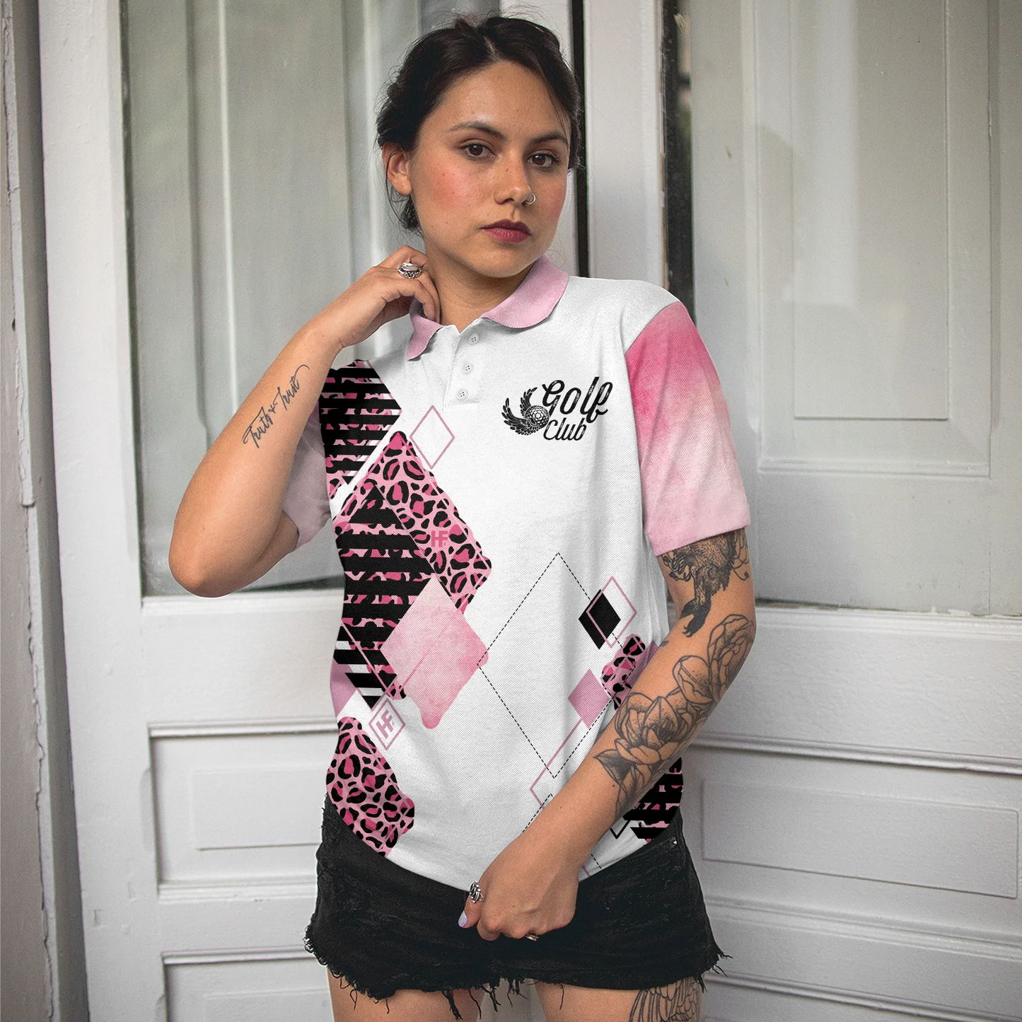 Looks Like A Beauty Drives Like A Beast Golf Short Sleeve Women Polo Shirt, Leopard Pattern Golf Shirt For Ladies