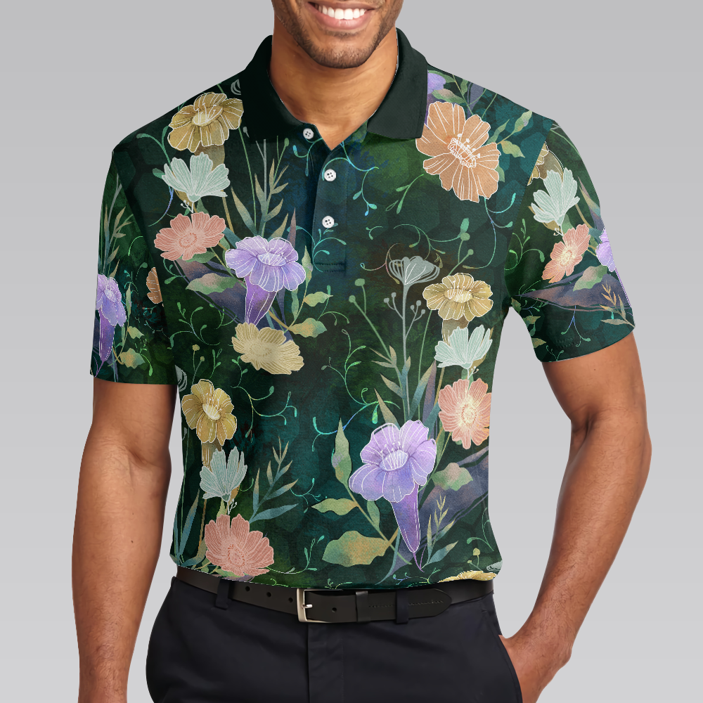 Vintage Floral Golf Texture Polo Shirt, Flower Polo Shirt - Perfect Gift For Men