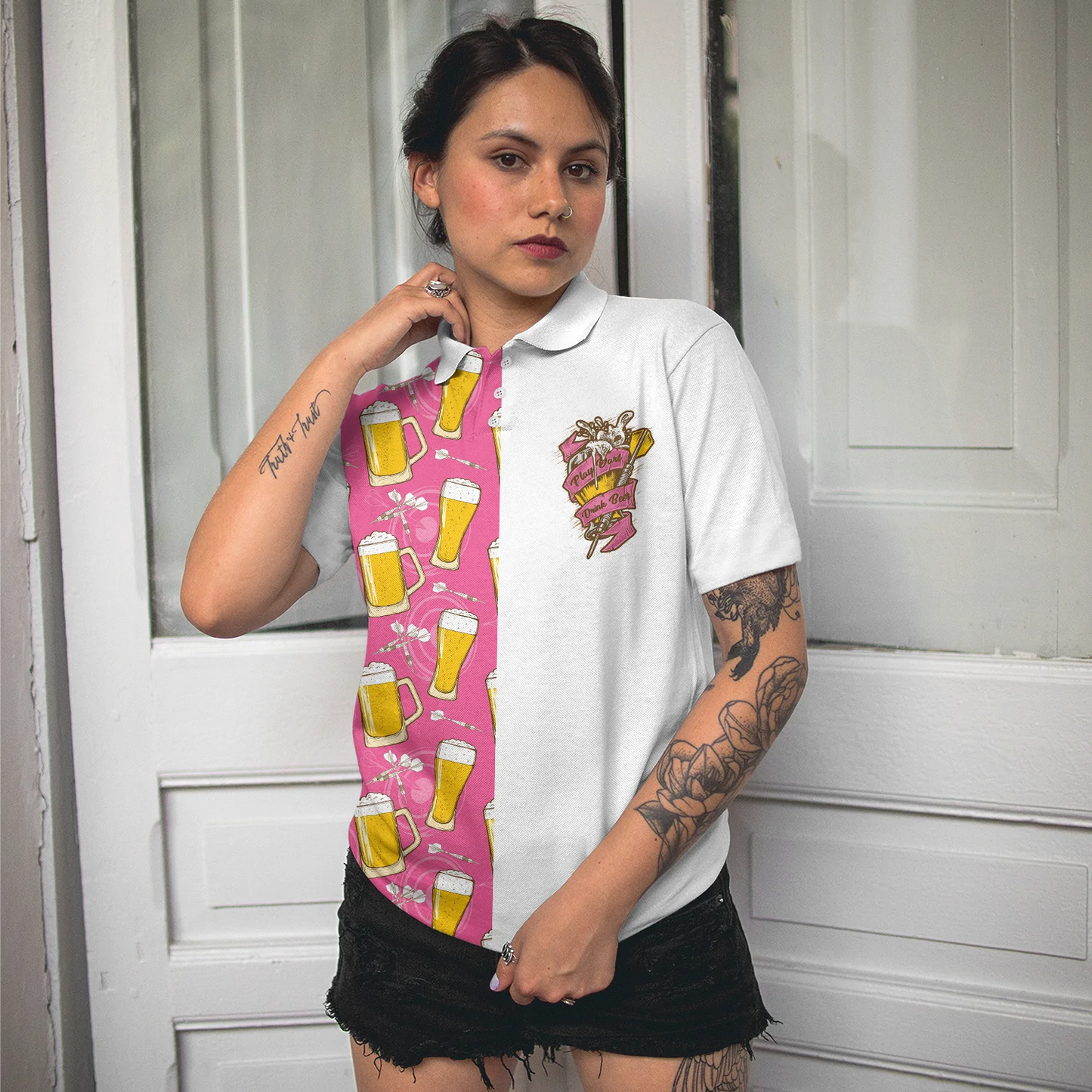 Darts And Beer Women Polo Shirt, I'm A Darts And Beer Kinda Girl Short Sleeve Shirt, Funny Ladies' Darts Shirt, Darts Gift For Women
