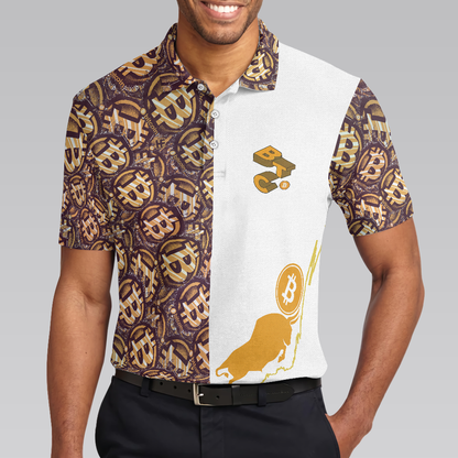 Golden Black Bitcoin Polo Shirt, White Bitcoin-Themed Polo Shirt, Best Shirt For Bitcoin Investors
