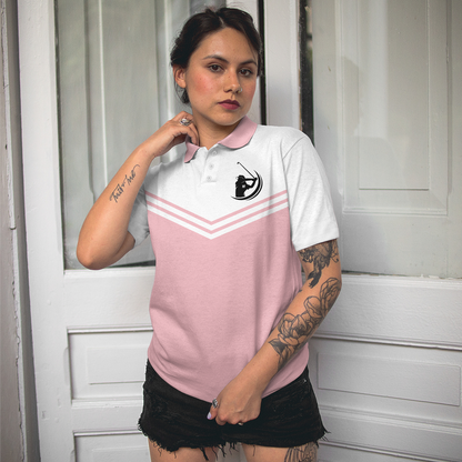 White And Light Pink Golf Short Sleeve Women Polo Shirt, Golfing Forever Housework Whenever Golf Shirt For Ladies, Best Gift For Golfers