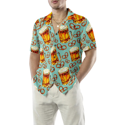 Beer And Pretzel Shirt For Men Hawaiian Shirt, Beer Mug Tropical Summer Aloha Shirt, Perfect Gift For Beer Lovers, Friends, Husband, Boyfriend, Family