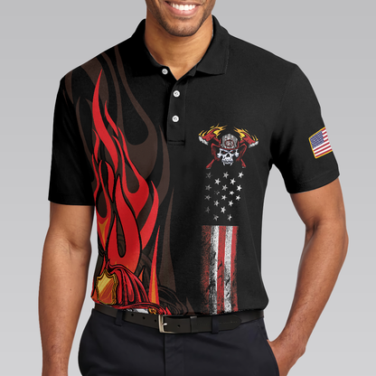 Firefighter Skull Flame Short Sleeve Men Polo Shirt, Black American Flag Firefighter Shirt For Men, Gift For Firefighter