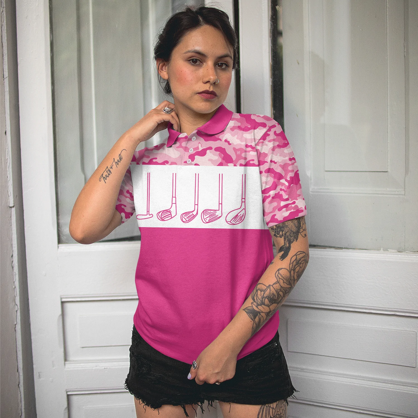 Pink Camouflage Golf Clubs Women Polo Shirt, Life Is Full Of Important Choices Short Sleeve Shirt For Female, Best Golf Shirts For Hot Weather
