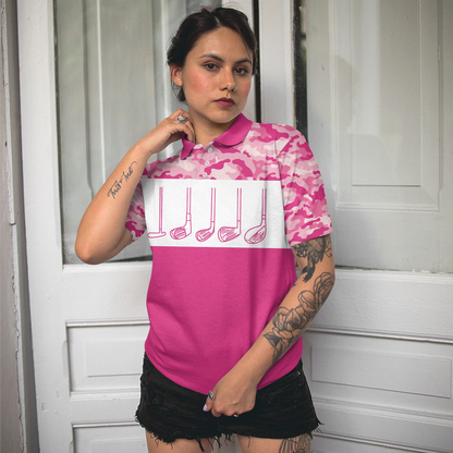 Pink Camouflage Golf Clubs Women Polo Shirt, Life Is Full Of Important Choices Short Sleeve Shirt For Female, Best Golf Shirts For Hot Weather