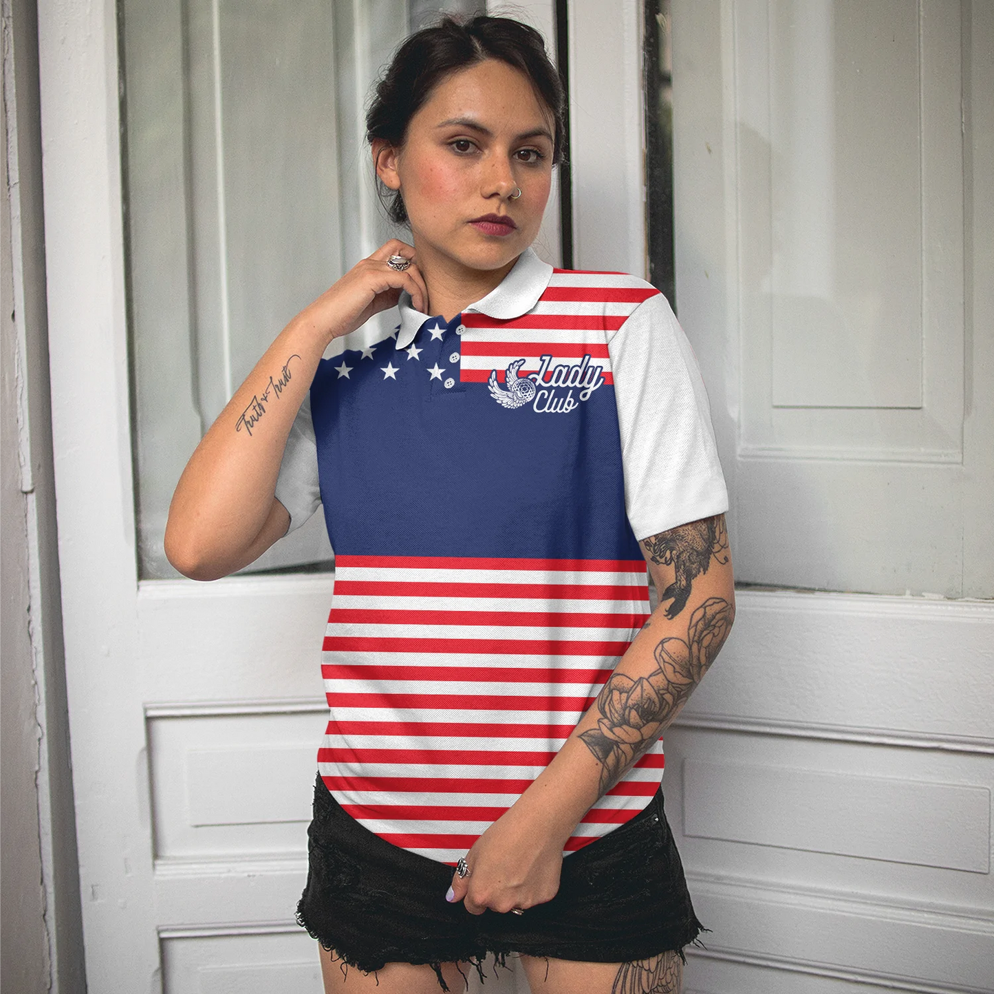 America Flag Golf Clubs Women Polo Shirt, Lady Squad Golf Short Sleeve Shirt For Ladies, Gift For Female Golfers