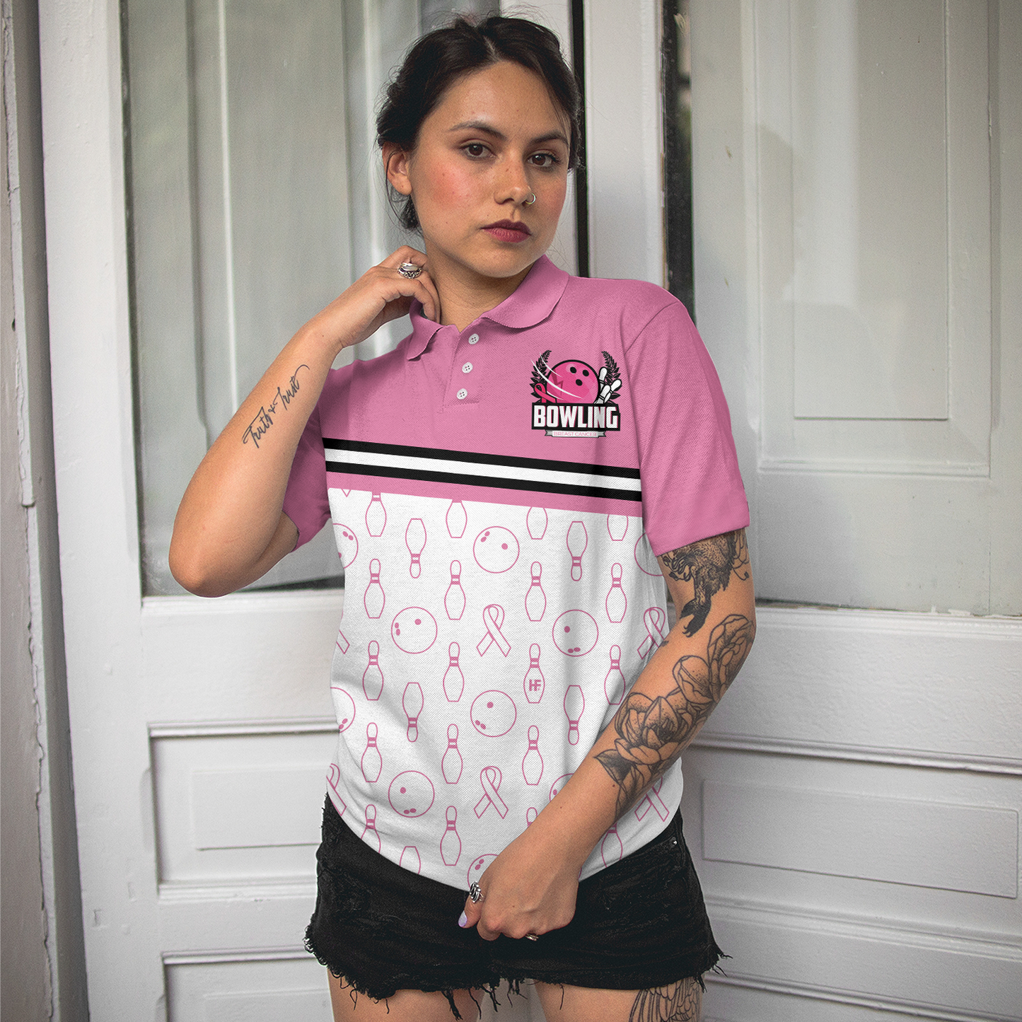 Women Polo Shirt - Bowl For The Cure Short Sleeve Women Polo Shirt, Breast Cancer Awareness Polo Shirt For Ladies, Pink Ribbon Shirt - Best Polo Shirt For Women