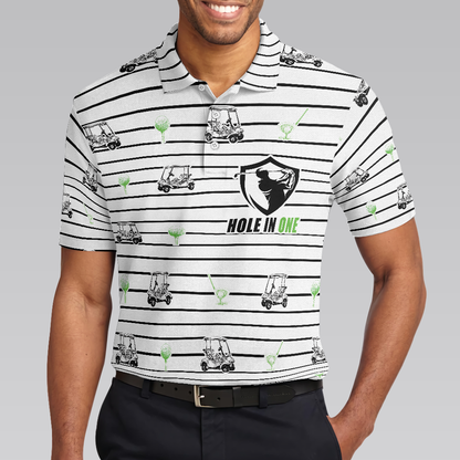 Golf Equipment Stripe Line Men Polo Shirt, Black And White Golfing Polo Shirt, Best Golf Shirt For Men