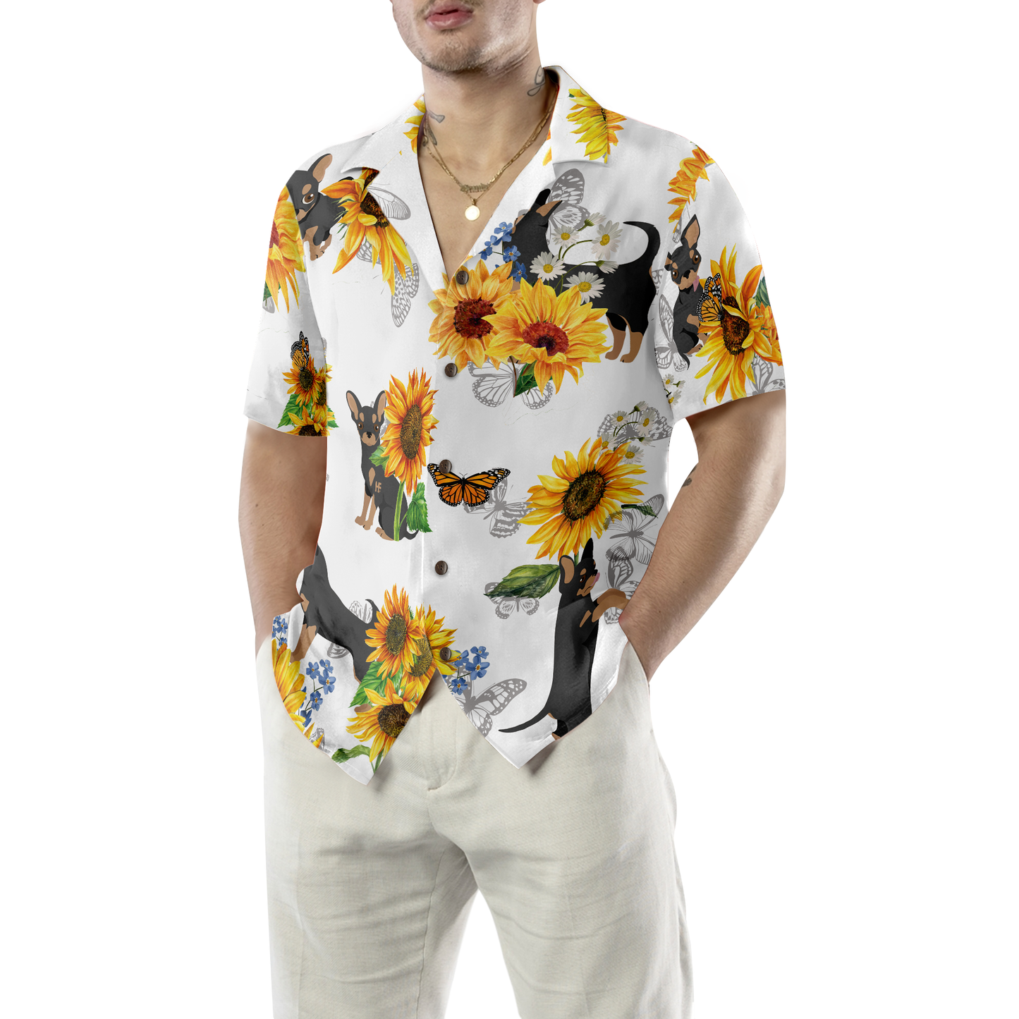 Chihuahua Lover With Sunflower Hawaiian Shirt, Best Gift For Chihuahua Lover, Husband, Wife, Boyfriend, Girlfriend, Friend, Family