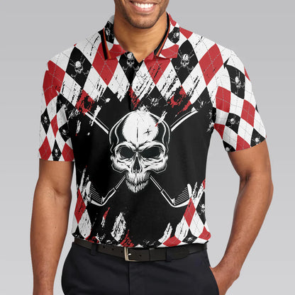 Argyle Pattern Skull Golf Men Polo Shirt, Just Gonna Stand There And Watch Me Golf Shirt For Male