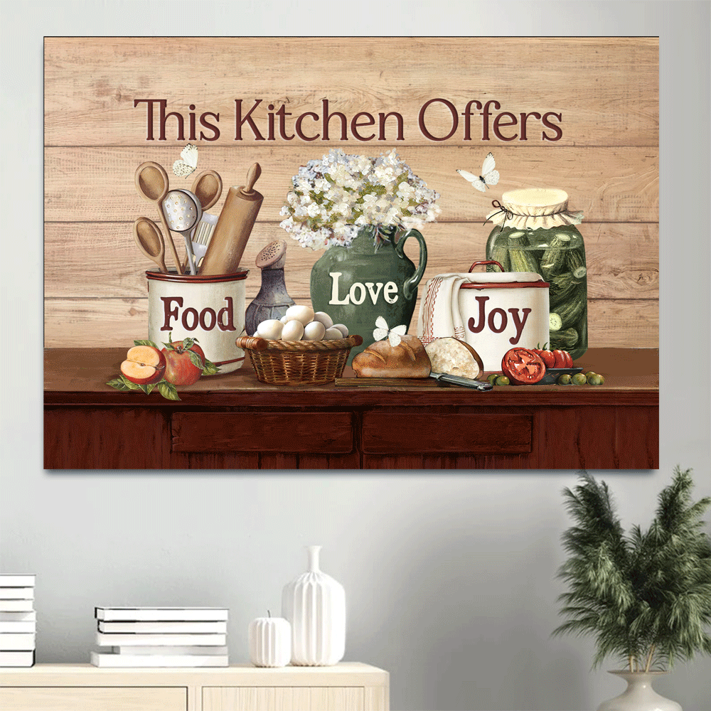 Jesus Landscape Canvas - Vintage House, White Flower, Kitchen Utensils Canvas - Gift For Christian - This Kitchen Offers Food Canvas