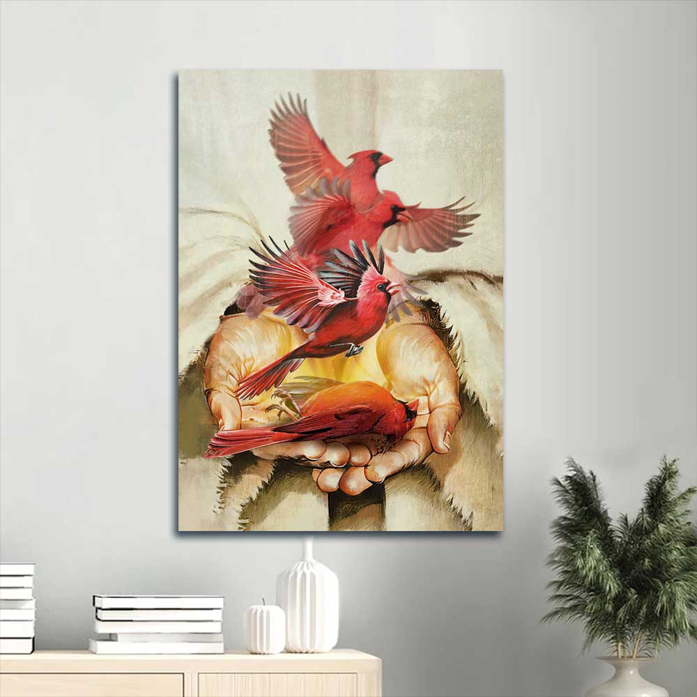 Jesus Portrait Canvas - Jesus painting, A cardinal on his hand Portrait Canvas - Gift For Christian - Jesus Portrait Canvas Prints, Wall Art