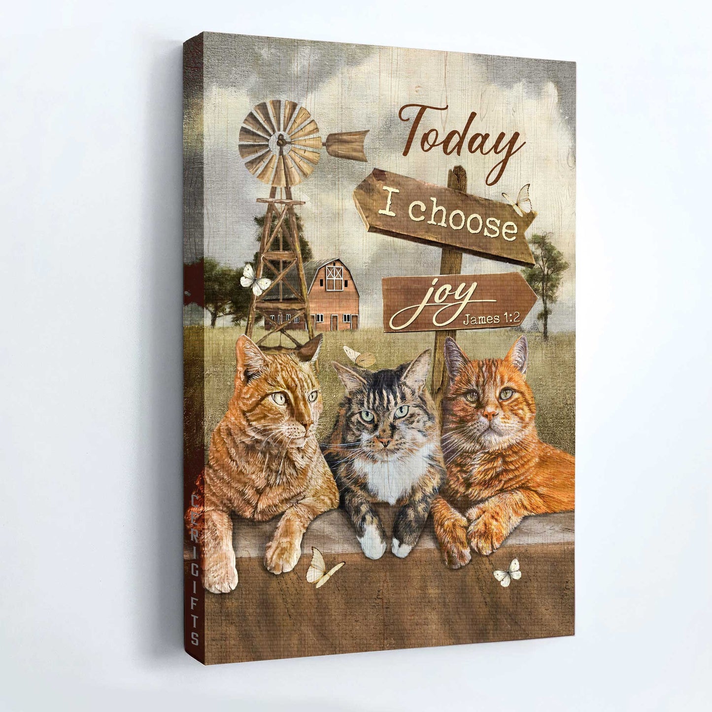 Jesus Portrait Canvas - Angry cat, Green farm, Wooden sign, Windmill Portrait Canvas - Gift For Christian -Today I choose joy