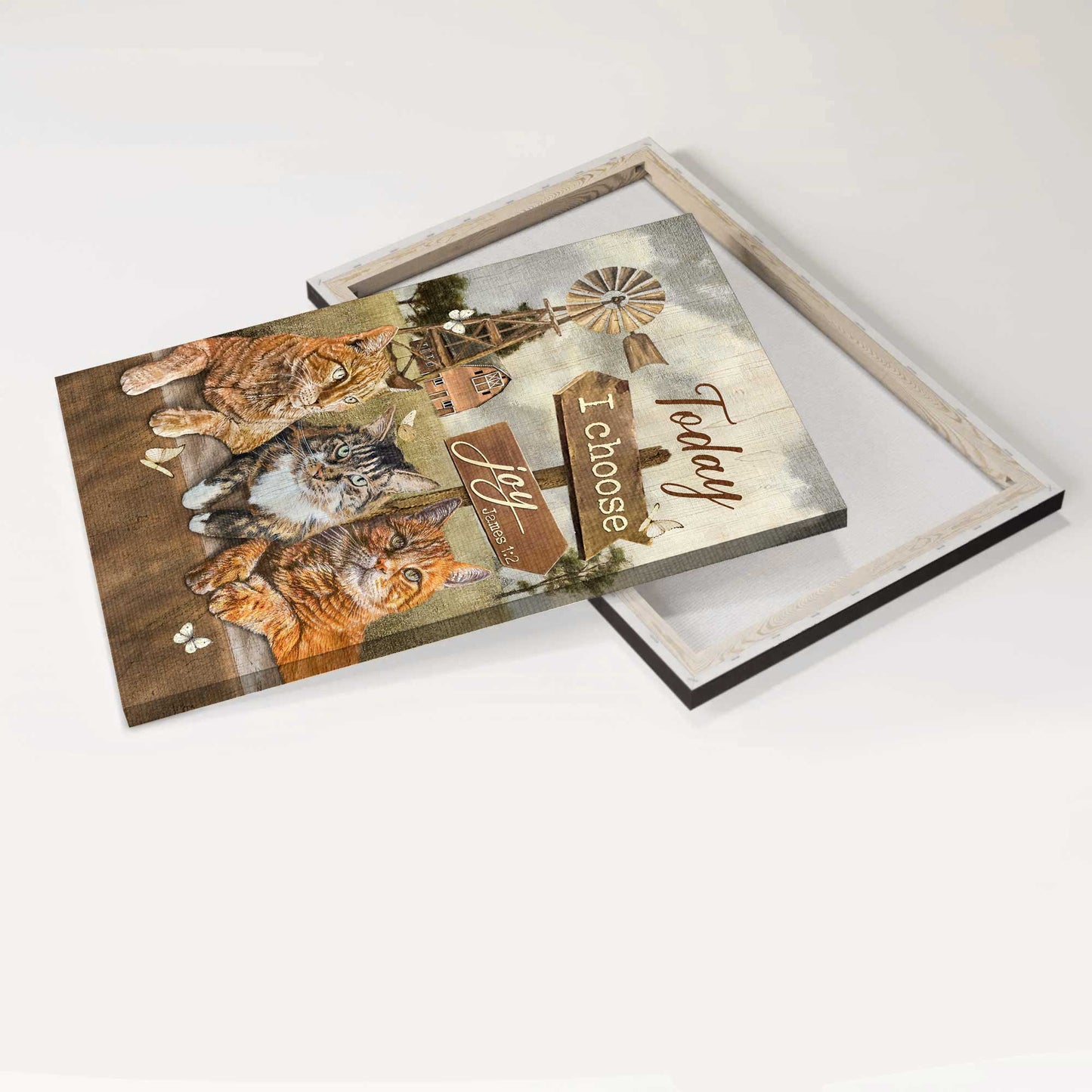 Jesus Portrait Canvas - Angry cat, Green farm, Wooden sign, Windmill Portrait Canvas - Gift For Christian -Today I choose joy
