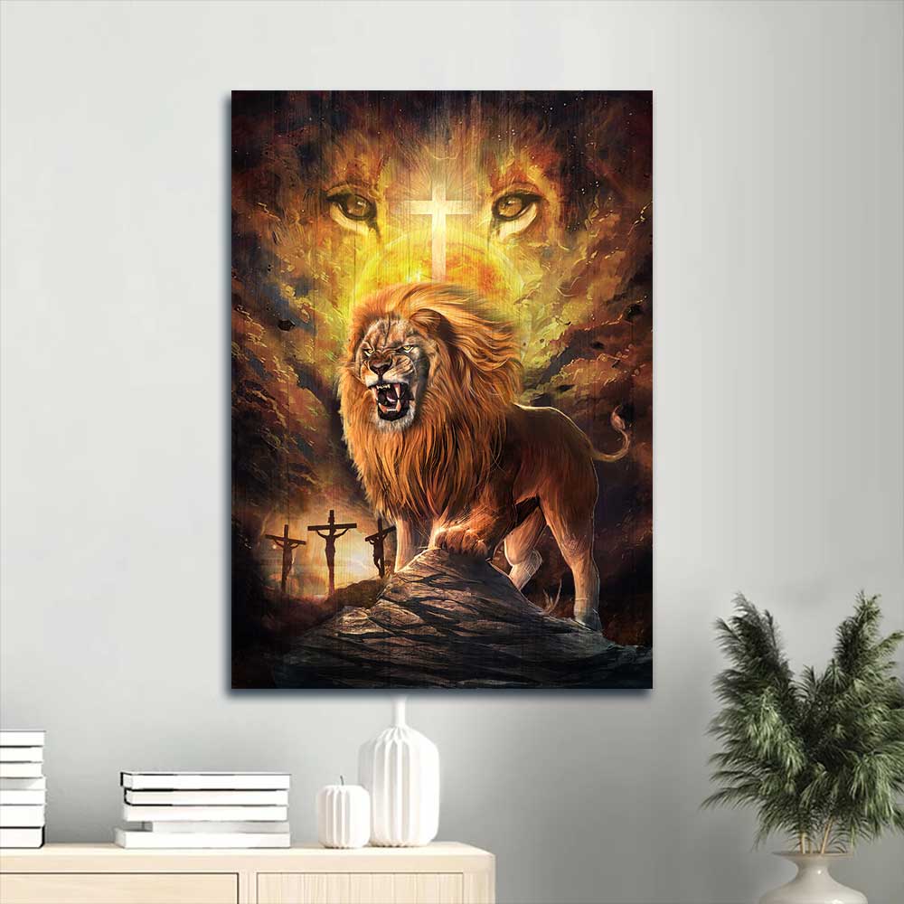 Jesus Portrait Canvas - Angry lion painting, Lion of Judah, Jesus on the cross Portrait Canvas - Gift For Christian