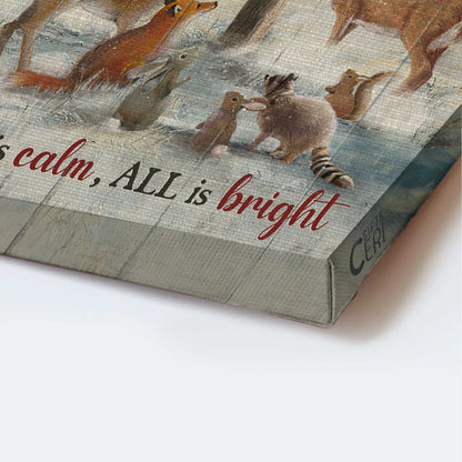 Jesus Portrait Canvas - Animal painting, Wooden cross Portrait Canvas - Gift For Christian - All is calm all is bright