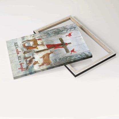 Jesus Portrait Canvas - Animal painting, Wooden cross Portrait Canvas - Gift For Christian - All is calm all is bright