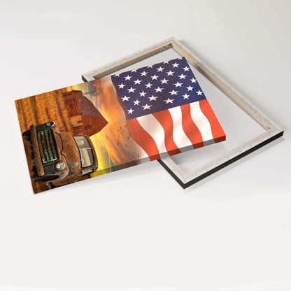 Jesus Portrait Canvas - Antique Ladybug Car, Rice Field, Big Us Flag, Old Barn Portrait Canvas - Gift For Christian