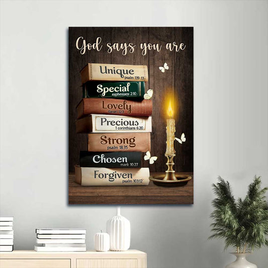 Jesus Portrait Canvas - Antique book, Vintage bible, Beautiful night Portrait Canvas - Gift For Christian - God says you are unique