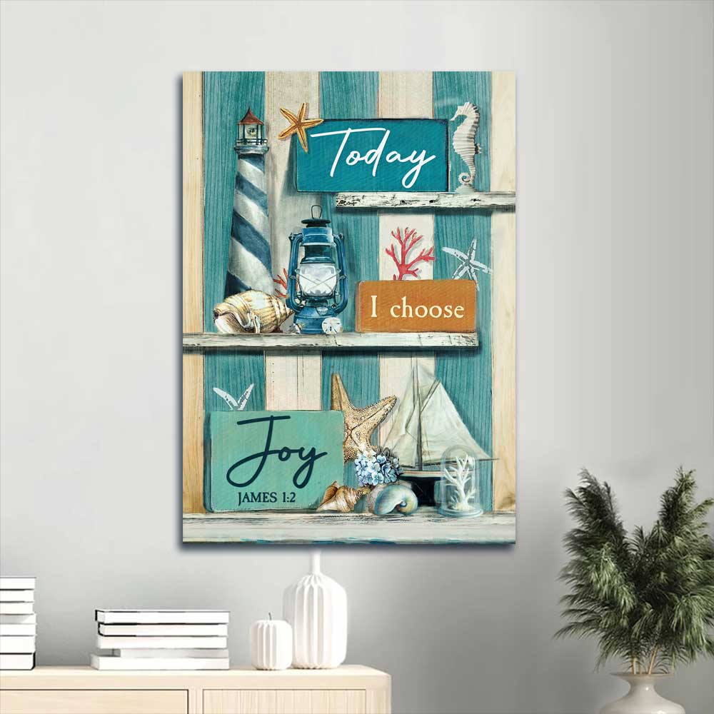 Jesus Portrait Canvas - Antique lantern, Summer vibe, Blue background Portrait Canvas - Gift For Christian -  Today I choose joy