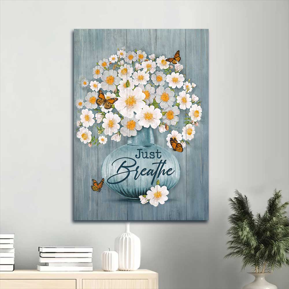 Jesus Portrait Canvas - Apricot blossom, Monarch butterfly, Flower drawing Portrait Canvas - Gift For Christian - Just breathe