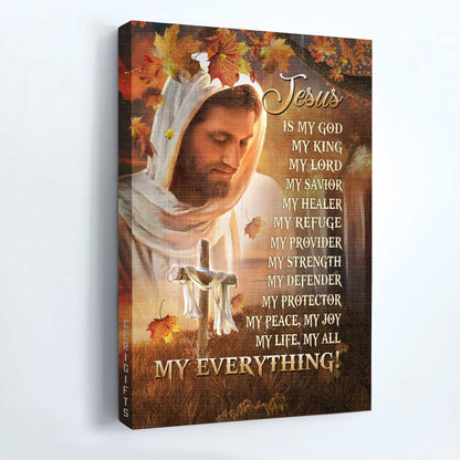 Jesus Portrait Canvas - Autumn Season, Abstract Jesus Painting, Wooden Cross Canvas- Gift For Christian-Jesus Is My God, My King, My Everything