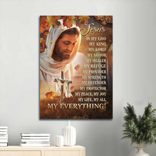 Jesus Portrait Canvas - Autumn Season, Abstract Jesus Painting, Wooden Cross Canvas- Gift For Christian-Jesus Is My God, My King, My Everything