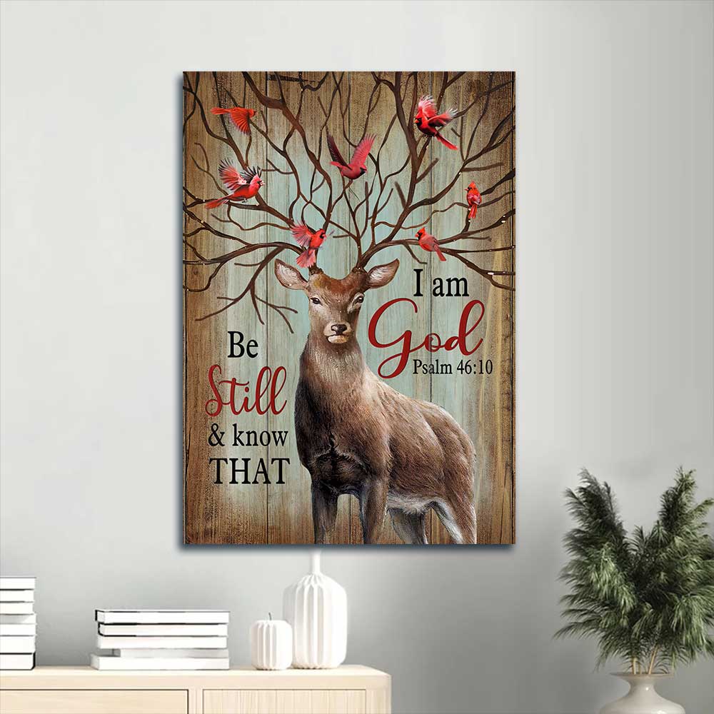 Jesus Portrait Canvas - Deer, Cardinal, Winter tree canvas- Gift for Christian- Be still and know that I am God