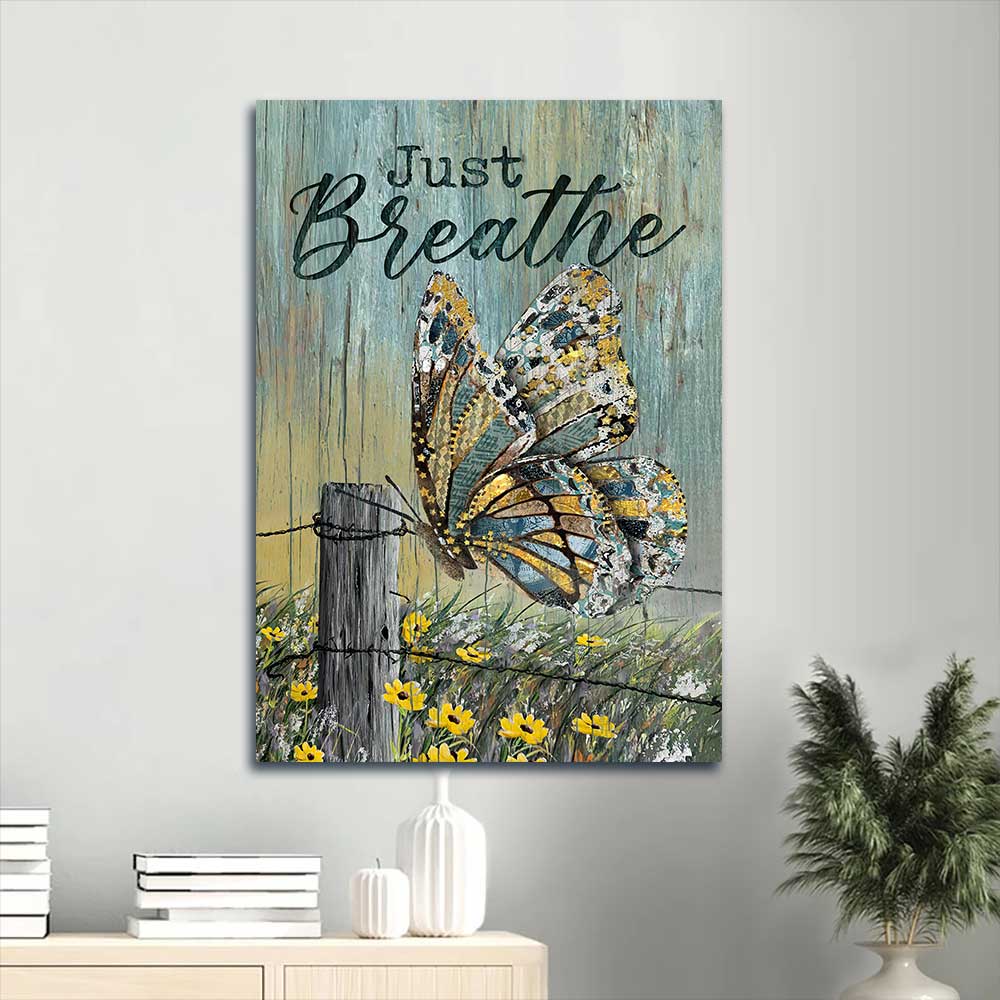 Jesus Portrait Canvas - Beautiful Butterfly, Yellow Daisy Portrait Canvas - Gift For Christian - Just Breathe