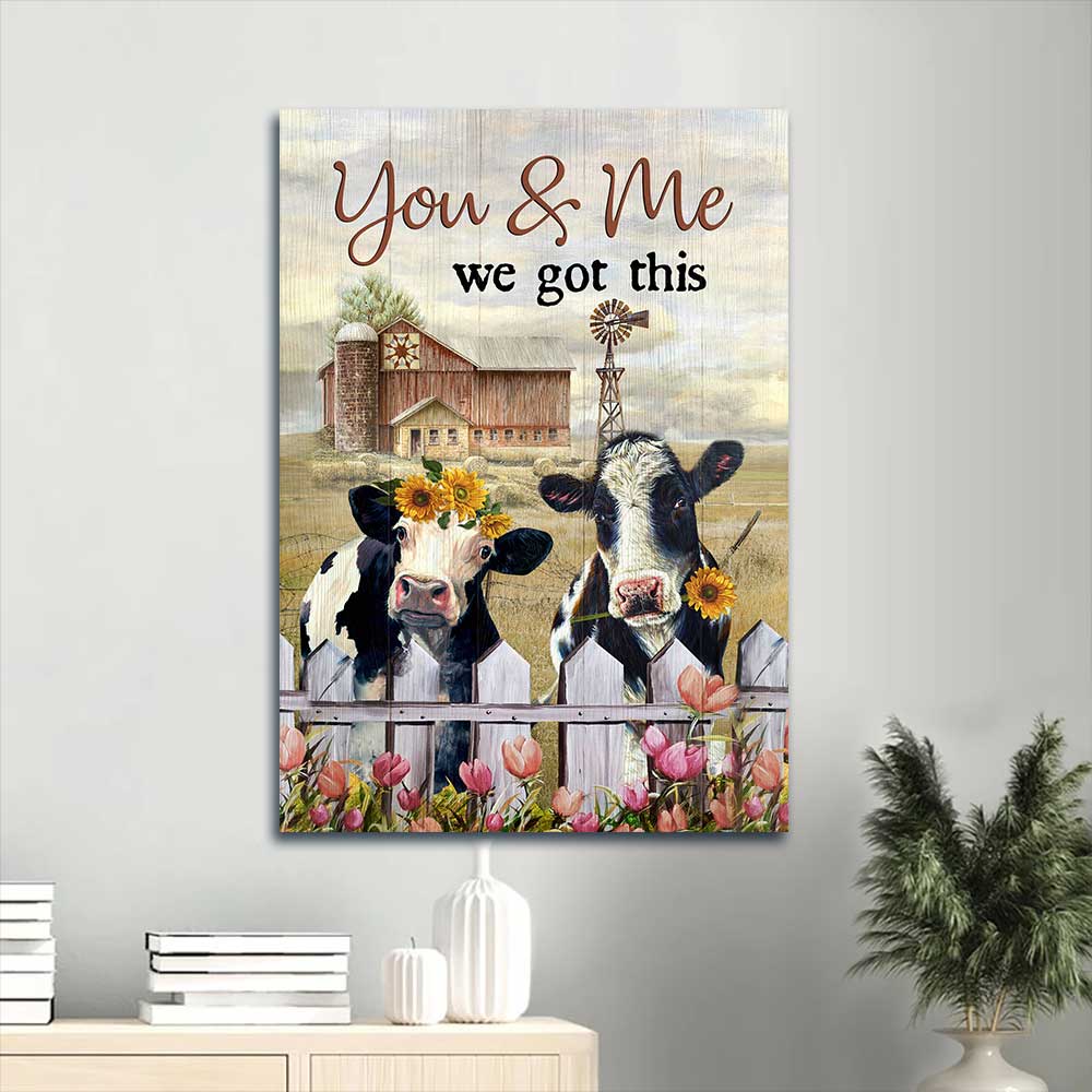 Jesus Portrait Canvas - Beautiful Cow, Windmill, Old barn, Portrait Canvas - Gift For Christian - You and me we got this