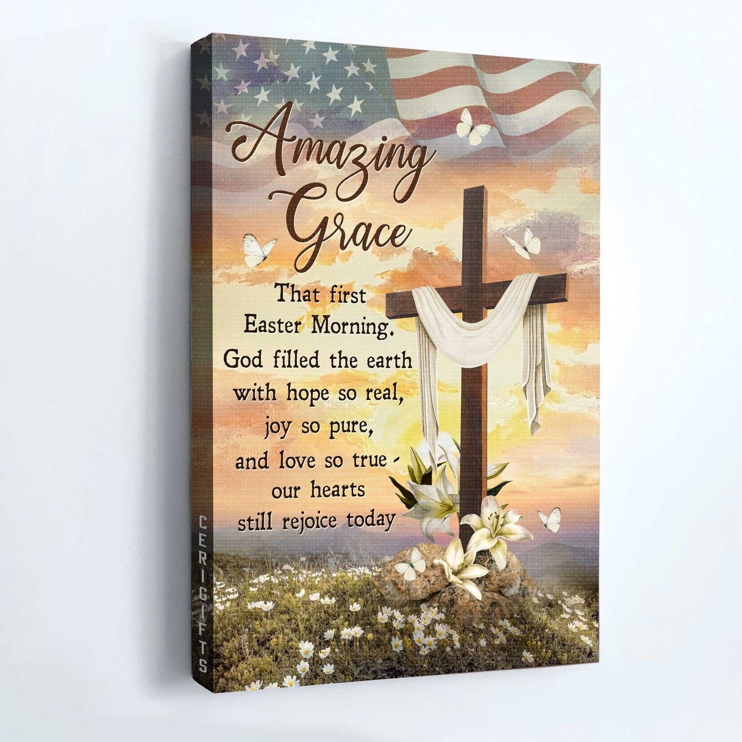Jesus Portrait Canvas - Beautiful Cross, Lily Flower, Pretty Sunset, Us Flag Portrait Canvas - Gift For Christian - Amazing Grace