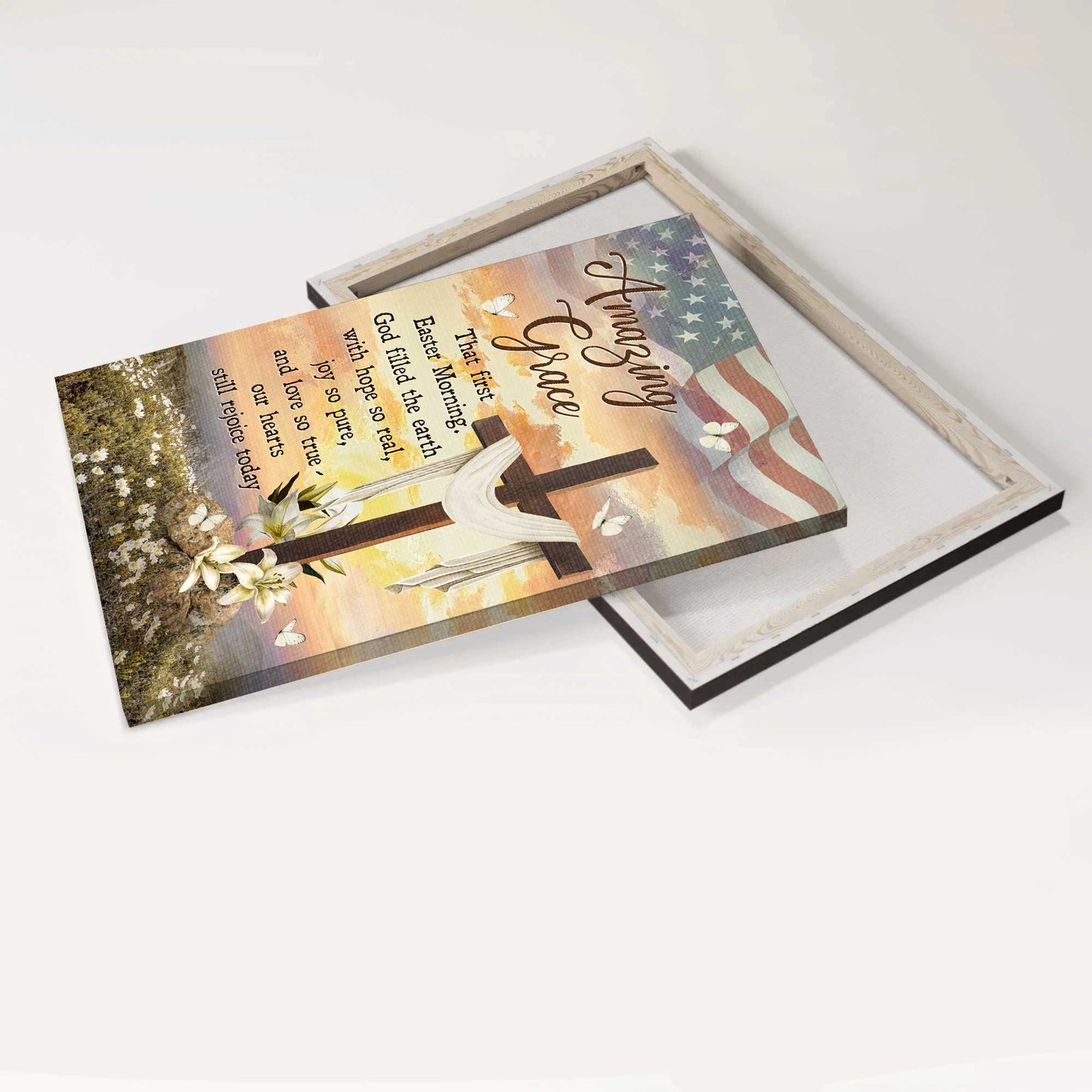 Jesus Portrait Canvas - Beautiful Cross, Lily Flower, Pretty Sunset, Us Flag Portrait Canvas - Gift For Christian - Amazing Grace