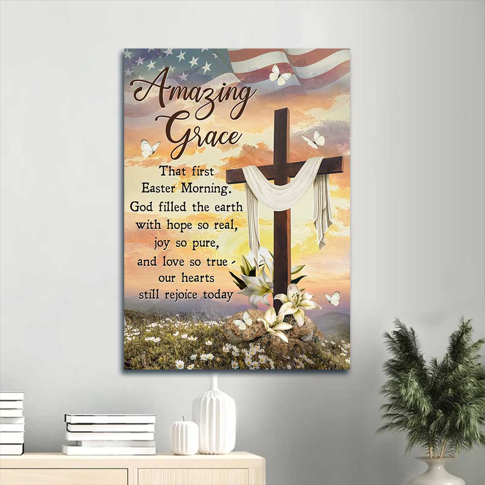 Jesus Portrait Canvas - Beautiful Cross, Lily Flower, Pretty Sunset, Us Flag Portrait Canvas - Gift For Christian - Amazing Grace