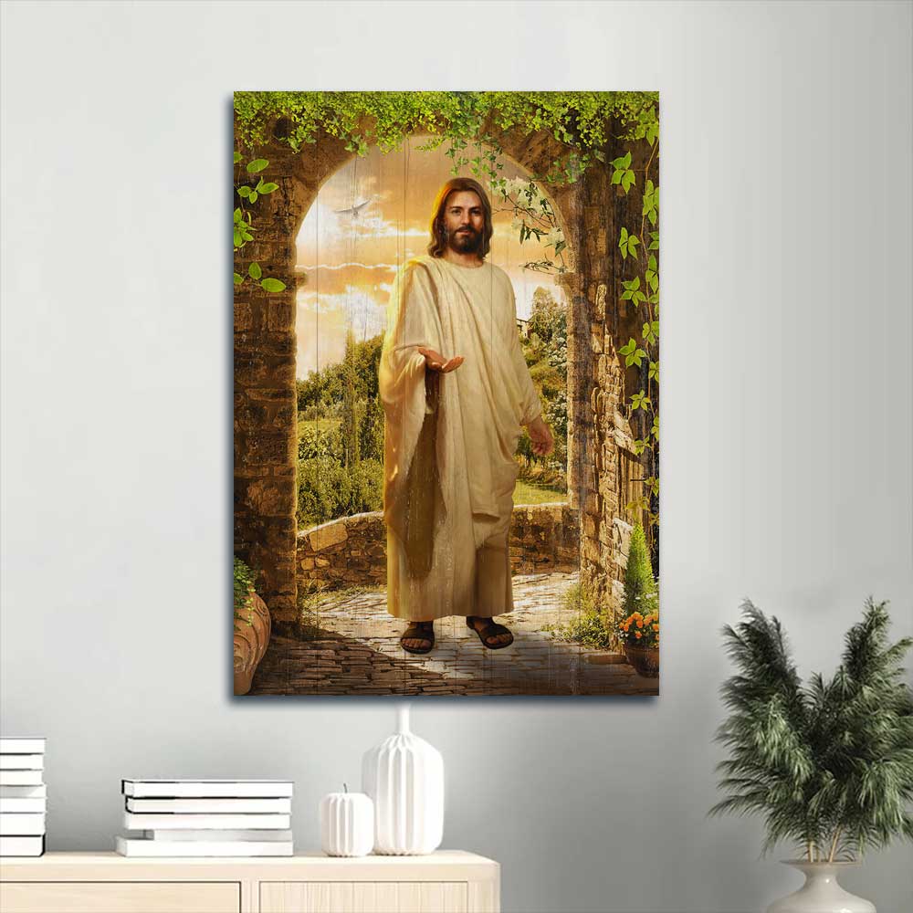 Jesus Portrait Canvas - Beautiful Jesus painting, Amazing cave, Green forest, Walking with Jesus Portrait Canvas - Gift For Christian