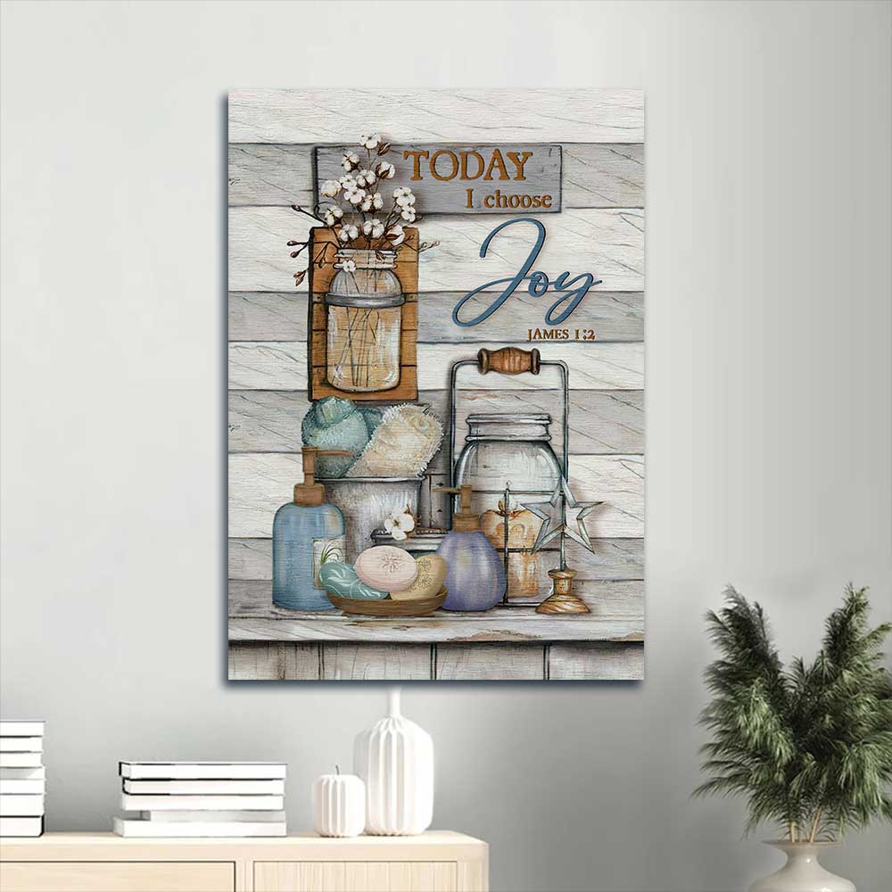 Jesus Portrait Canvas - Beautiful bathroom, Cotton flower, Today I choose joy Portrait Canvas - Gift For Christian - Today I choose joy