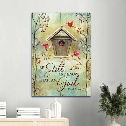 Jesus Portrait Canvas - Beautiful birdhouse, Red cardinal drawing Portrait Canvas - Gift For Christian - Be still and know that I am God