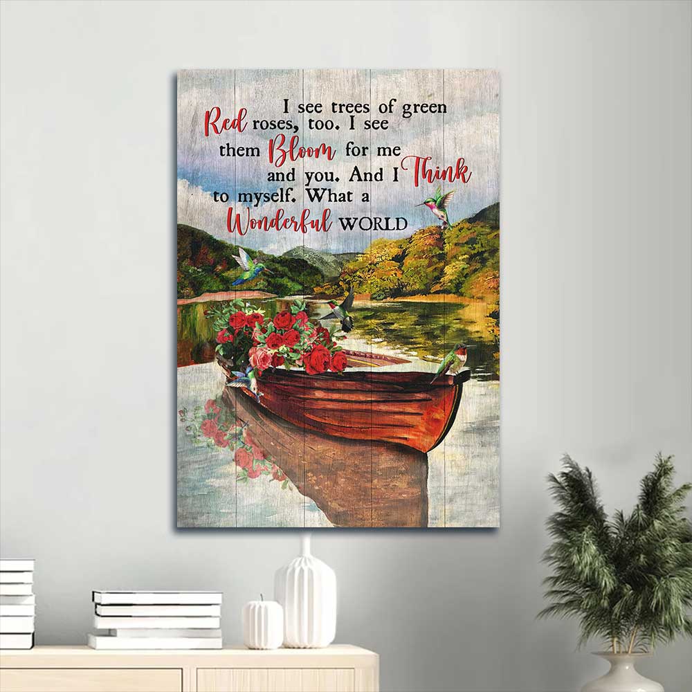 Jesus Portrait Canvas - Beautiful boat, Red rose, Lake drawing Portrait Canvas - Gift For Christian - What a wonderful world