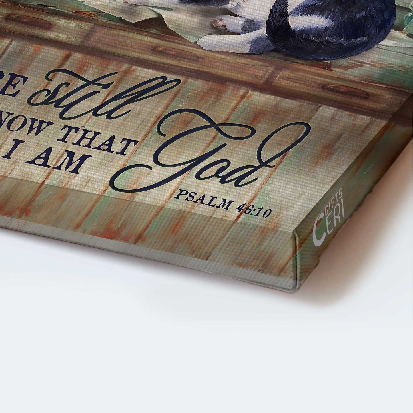 Jesus Portrait Canvas - Beautiful cat drawing, Hydrangea vase, Book Portrait Canvas - Gift For Christian - Be still and know that I am God