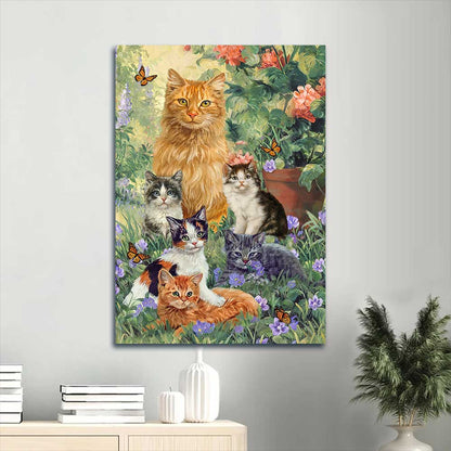 Jesus Portrait Canvas - Beautiful cat painting, Purple flower garden, Peace drawing Portrait Canvas - Gift For Christian